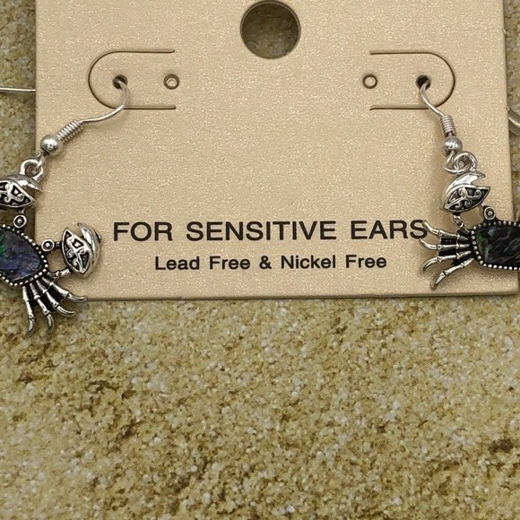 🌼 Crab Abalone Shell Inlay Silver Dangle Earrings - Picture 3 of 4